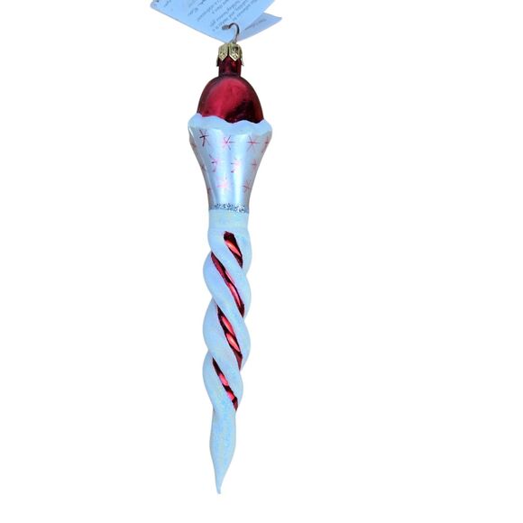 NWT Christopher Radko Jack Frost Icicle Ornament Red White Twist 6" - Picture 9 of 9